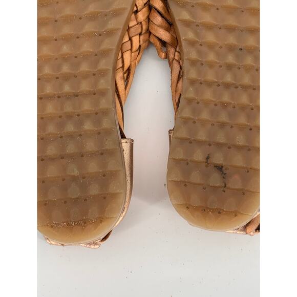 UNBRANDED Women's Brown-Gold Woven Leather Almond-Toe Slip-On Sandals SZ 9 - Picture 8 of 10
